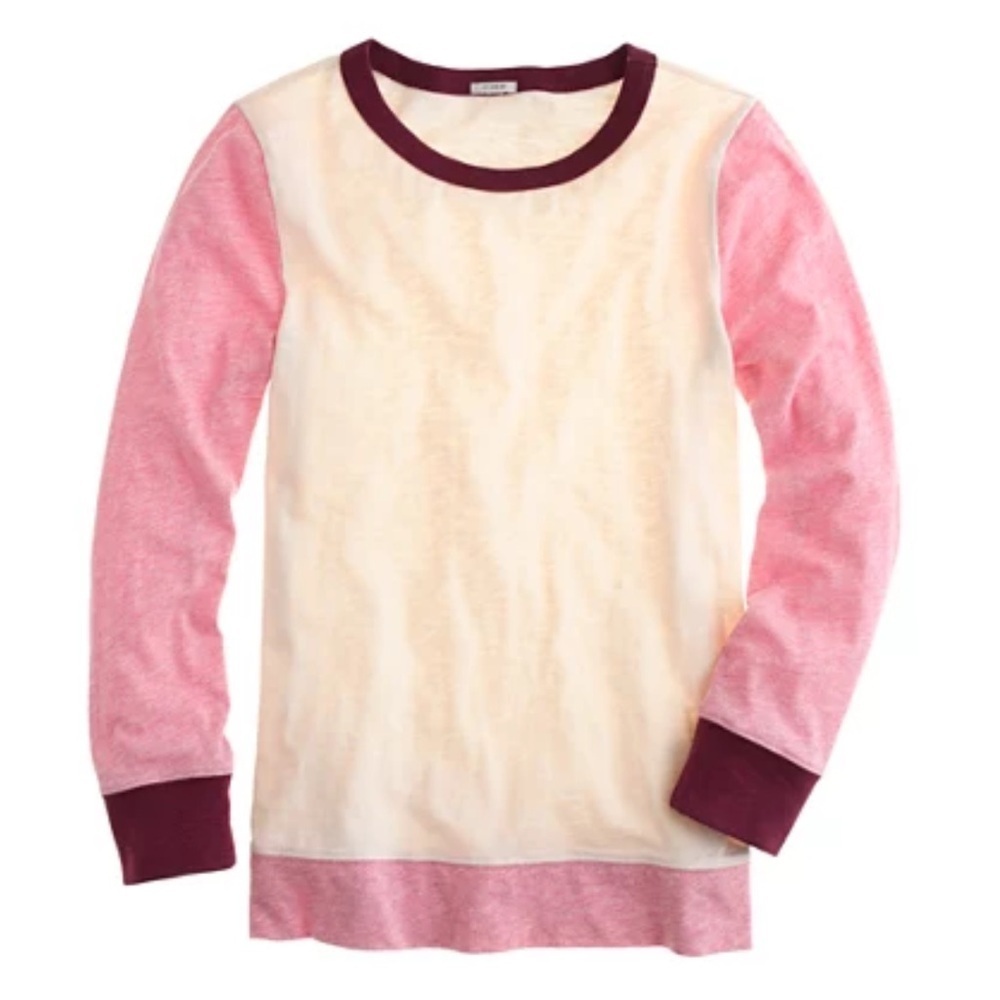 J.Crew Colorblock Sweatshirt NWT Pink Cream Magenta Slub Cotton Casual Pullover